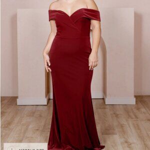 Revelry Bardot VELVET Dress - BURGUNDY - Size 10